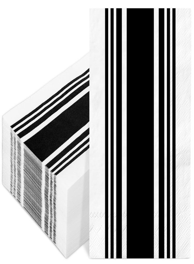 JarThenaAMCS مناديل جارثينا إيه إم سي إس المخططة، 100 قطعة، للاستخدام مرة واحدة، ورقية سوداء وبيضاء، مناسبة لحفلات العشاء وأعياد الميلاد. - Image 1